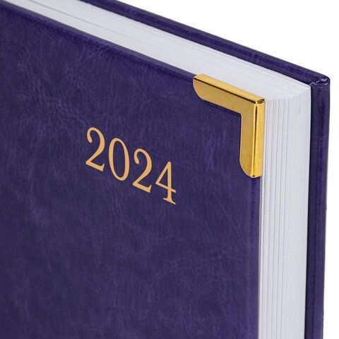 Ежедневник датированный 2024 А5 138x213 мм BRAUBERG &quot;Senator&quot;, под кожу, фиолетовый, 114887