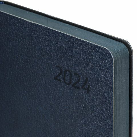 Ежедневник датированный 2024 А5 138x213 мм BRAUBERG &quot;Stylish&quot;, под кожу гибкий, темно-синий, 114890