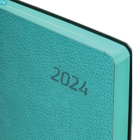 Ежедневник датированный 2024 А5 138x213 мм BRAUBERG &quot;Stylish&quot;, под кожу, гибкий, бирюзовый, 114893