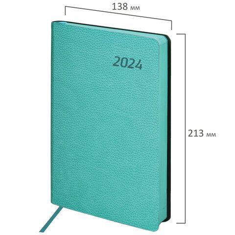 Ежедневник датированный 2024 А5 138x213 мм BRAUBERG &quot;Stylish&quot;, под кожу, гибкий, бирюзовый, 114893