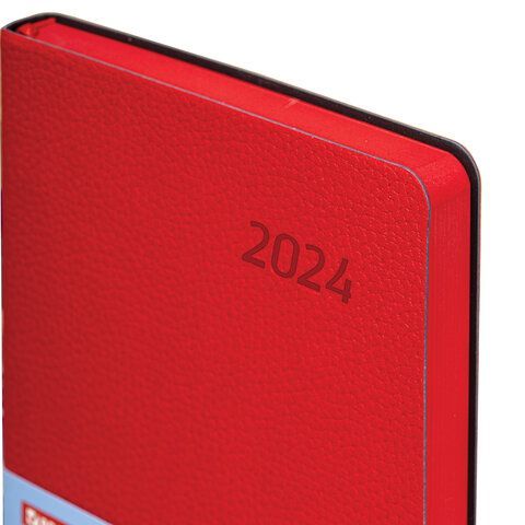 Ежедневник датированный 2024 А5 138x213 мм BRAUBERG &quot;Stylish&quot;, под кожу, гибкий, красный, 114895