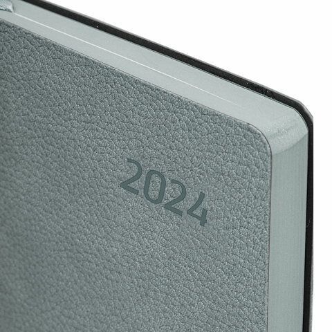 Ежедневник датированный 2024 А5 138x213 мм BRAUBERG &quot;Stylish&quot;, под кожу, серо-голубой, 114898