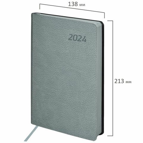 Ежедневник датированный 2024 А5 138x213 мм BRAUBERG &quot;Stylish&quot;, под кожу, серо-голубой, 114898