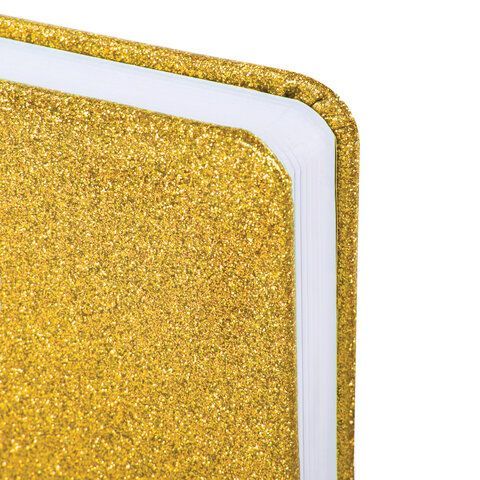 Ежедневник датированный 2024 А5 138x213 мм, BRAUBERG &quot;Sparkle&quot;, под кожу, блестки, золотистый, 114930