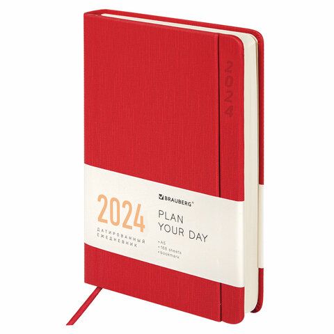 Ежедневник датированный 2024 А5 138x213 мм, BRAUBERG &quot;Flap&quot;, под кожу, органайзер, красный, 114970