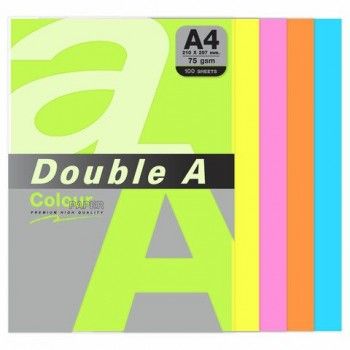 Бумага цветная DOUBLE A, А4, 75г/м2, 100 л, (5 цветов x 20 листов), микс неон, ш/к 32