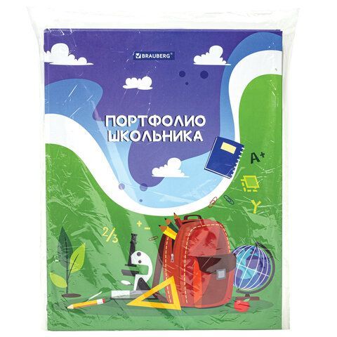 Папка-портфолио школьника/дошкольника &quot;ШКОЛЬНАЯ ИСТОРИЯ&quot;, 4 кольца, обложка твёрдая матовая, BRAUBERG, 115241