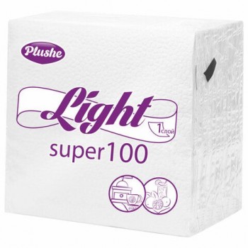 Салфетки бумажные 90 штук, 22,5х22,5 см, PLUSHE 8 шт. Light, белые, 100% целлюлоза