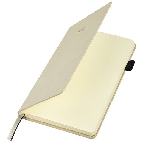 Блокнот А5 138x213 мм BRAUBERG Velvet, резинка, держатель, 80 л., клетка, бежевый, 116240