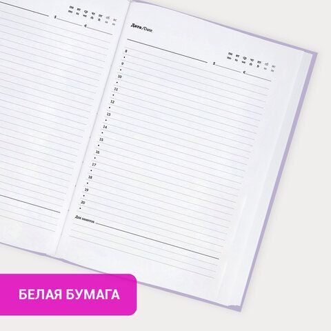 Ежедневник недатированный с резинкой А5 145х203мм BRAUBERG, твердый, сиреневый, 160л, Minimal, 116300