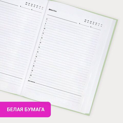 Ежедневник недатированный с резинкой А5 145х203мм, BRAUBERG, твердый, зеленый, 160л, Minimal, 116303