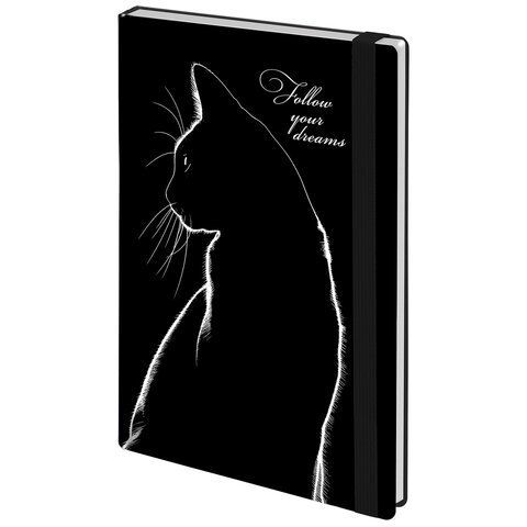 Ежедневник недатированный с резинкой А5 145х203мм, BRAUBERG, твердый, 160л, Black cat, 116305