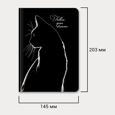 Ежедневник недатированный с резинкой А5 145х203мм, BRAUBERG, твердый, 160л, Black cat, 116305