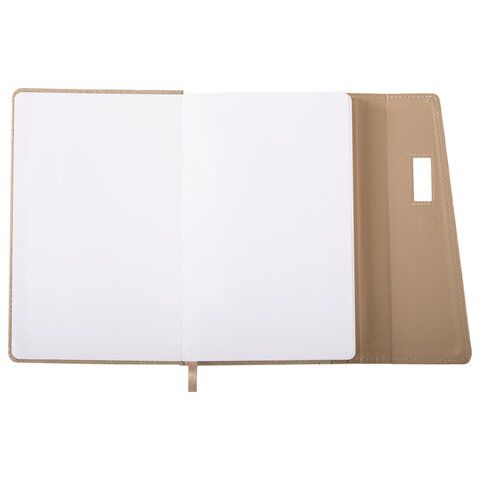 Ежедневник недатированный А5 145х215мм BRAUBERG Stitch, под кожу, магнит, 160л, бежевый, 116590
