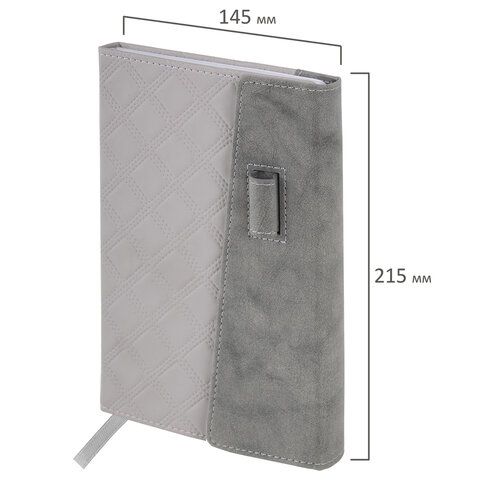 Ежедневник недатированный А5 145х215мм BRAUBERG Stitch, под кожу, магнит, 160л, серый, 116591