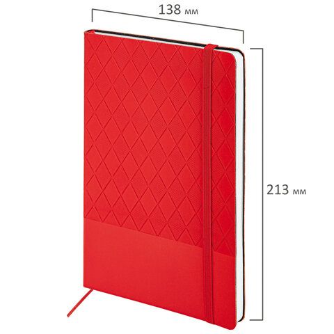 Блокнот А5 138x213мм BRAUBERG Tissage, под кожу, 80л, резинка, клетка, красный, 116603