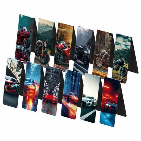 Закладки для книг МАГНИТНЫЕ, &quot;ДЛЯ МАЛЬЧИКОВ&quot;, набор 12 штук, 60x20 мм, FUNSTER, 116656