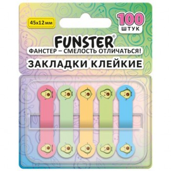 Закладки клейкие Z-сложения FUNSTER 12 шт. (ФАНСТЕР) "Авокадо", 45х12 мм, 100 шт., (5 цветов х 20 листов), в диспенсере, 116696