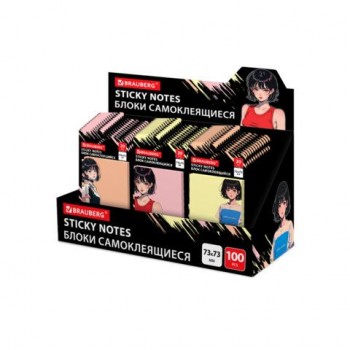 Блок самоклеящийся (стикеры) BRAUBERG 48 шт. ANIME, 73х73 мм, 20 листов, дизайн ассорти, 116710