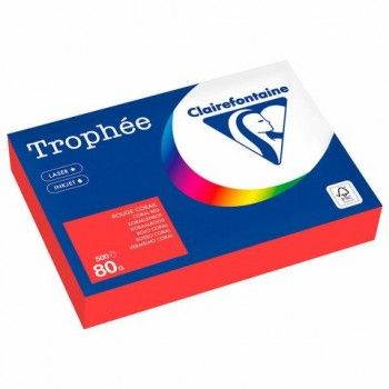 Бумага цветная CLAIREFONTAINE, А4, 80 г/м2, 500 л., интенсив, кораллово-красный, Фран, 8175PC