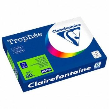 Бумага цветная CLAIREFONTAINE, А4, 80 г/м2, 500 л., неон, зеленый, Франция, 2975PC