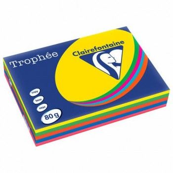 Бумага цветная CLAIREFONTAINE, А4, 80 г/м2, 500 л. (5 цв. x 100 л.), микс интенсив, Франция, 1704SC
