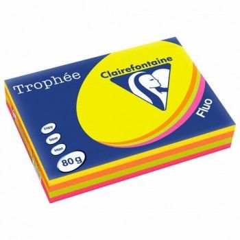 Бумага цветная CLAIREFONTAINE, А4, 80 г/м2, 500 л. (4 цв. x 125 л.), микс неон, Франция, 1705SC