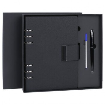 Ежедневник на кольцах в наборе с ручкой А5 165x229мм BRAUBERG "Lux", под кожу, 100 листов, черный, 116856