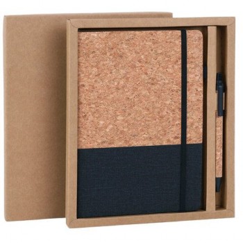 Блокнот в наборе с ручкой А5 145х213мм BRAUBERG "Cork", под кожу, ЭКО обложка, 80 листов, черный, 116865