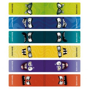Закладки для книг МАГНИТНЫЕ, BRAUBERG 2 шт. "CUTE MONSTERS", набор 6 штук, 60x20 мм, 116995