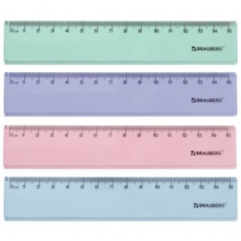 Линейка пластиковая 15 см BRAUBERG 8 шт. "PASTEL", тонированная, ассорти, 117012