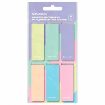 Закладки для книг МАГНИТНЫЕ, "PASTEL", набор 6 штук, 60x20 мм, BRAUBERG 2 шт., 117013