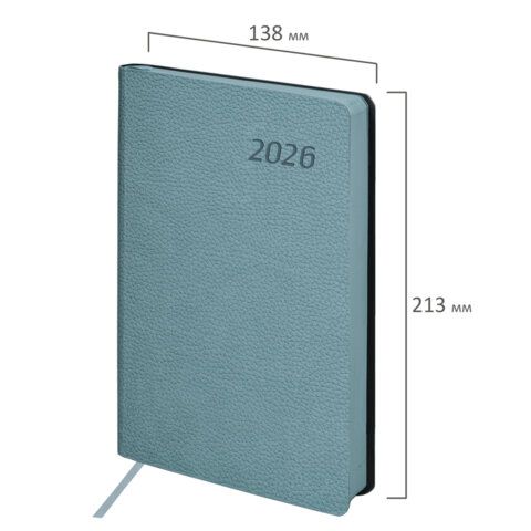 Ежедневник датированный 2026 А5 138x213мм BRAUBERG Stylish, под кожу гибкий, серо-голубой, 117105
