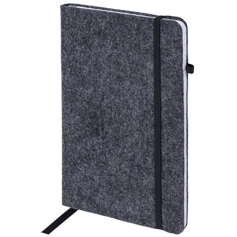 Блокнот А5 138x213мм BRAUBERG "Voylok" войлок, резинка, держатель, 80л клетка, черный, 117134