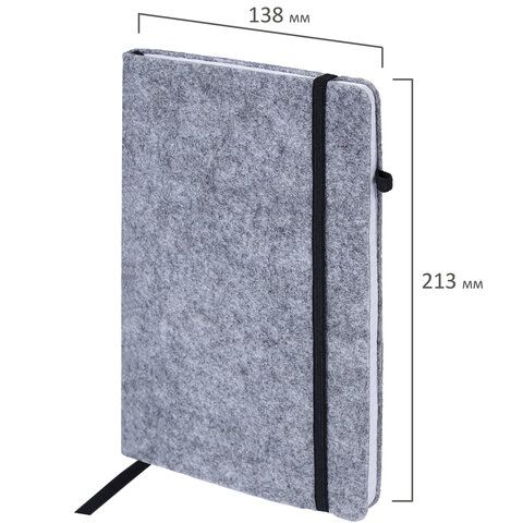 Блокнот А5 138x213мм BRAUBERG "Voylok" войлок, резинка, держатель, 80л клетка, серый, 117135