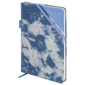 Блокнот А5 135x210мм BRAUBERG "Denim", ткань/экокожа, резинка, держатель, 80л клетка, голубой, 117138