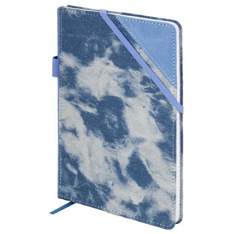 Блокнот А5 135x210мм BRAUBERG "Denim", ткань/экокожа, резинка, держатель, 80л клетка, голубой, 117138