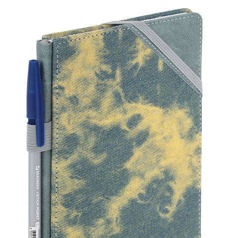 Блокнот А5 135x210мм BRAUBERG Denim, ткань/экокожа, резинка, держатель, 80л клетка, синий, 117139