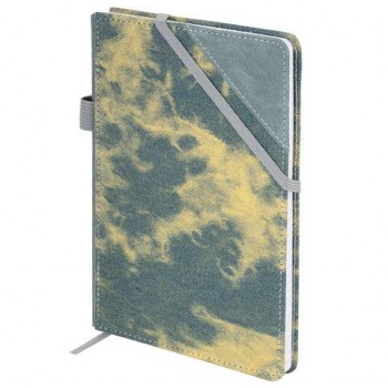 Блокнот А5 135x210мм BRAUBERG Denim, ткань/экокожа, резинка, держатель, 80л клетка, синий, 117139