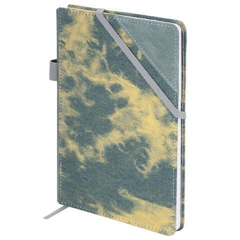 Блокнот А5 135x210мм BRAUBERG Denim, ткань/экокожа, резинка, держатель, 80л клетка, синий, 117139