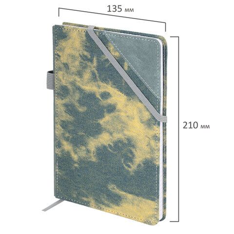 Блокнот А5 135x210мм BRAUBERG Denim, ткань/экокожа, резинка, держатель, 80л клетка, синий, 117139