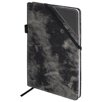 Блокнот А5 135x210мм BRAUBERG Denim, ткань/экокожа, резинка, держатель, 80л клетка, черный, 117140