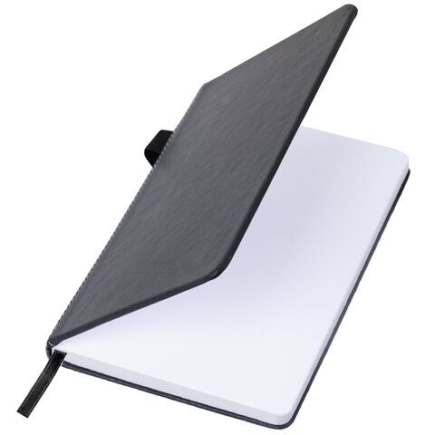 Блокнот А5 135x212мм BRAUBERG "Soft touch" под кожу, резинка, держатель, 80л клетка, черный, 117145