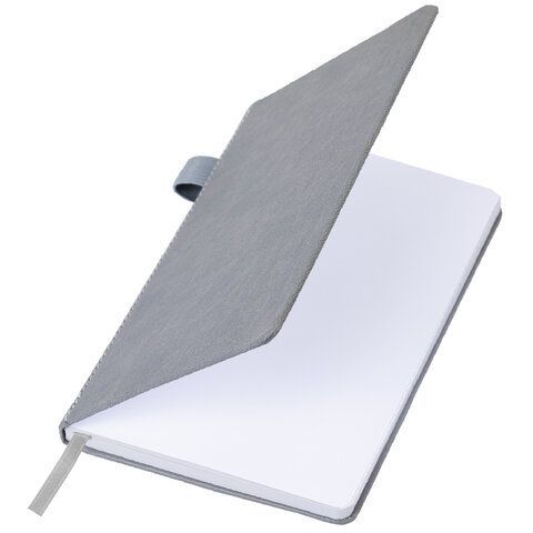 Блокнот А5 135x212мм BRAUBERG "Soft touch" под кожу, резинка, держатель, 80л клетка, серый, 117146