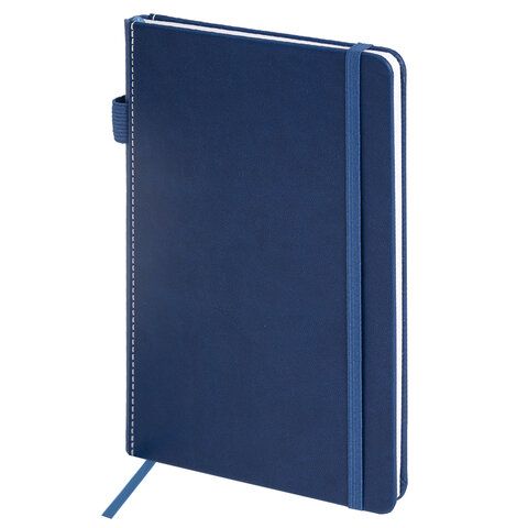 Блокнот А5 135x212мм BRAUBERG "Soft touch" под кожу, резинка, держатель, 80л клетка, синий, 117149