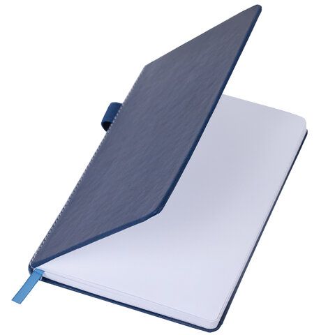 Блокнот А5 135x212мм BRAUBERG "Soft touch" под кожу, резинка, держатель, 80л клетка, синий, 117149