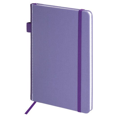 Блокнот А5 135x212мм BRAUBERG "Soft touch" под кожу, резинка, держатель, 80л клетка, сиреневый, 117150