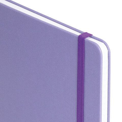 Блокнот А5 135x212мм BRAUBERG "Soft touch" под кожу, резинка, держатель, 80л клетка, сиреневый, 117150