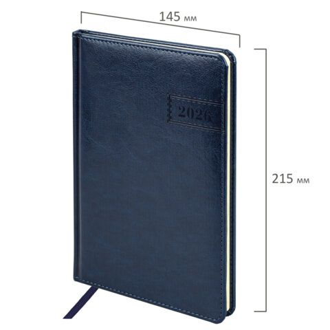 Еженедельник датированный 2026 А5 145х215мм BRAUBERG Imperial, под кожу, синий, 117174