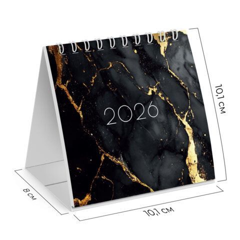 Календарь-домик настольный на гребне, 2026г, BRAUBERG 2 шт., 101х101мм, Black marble, 117279